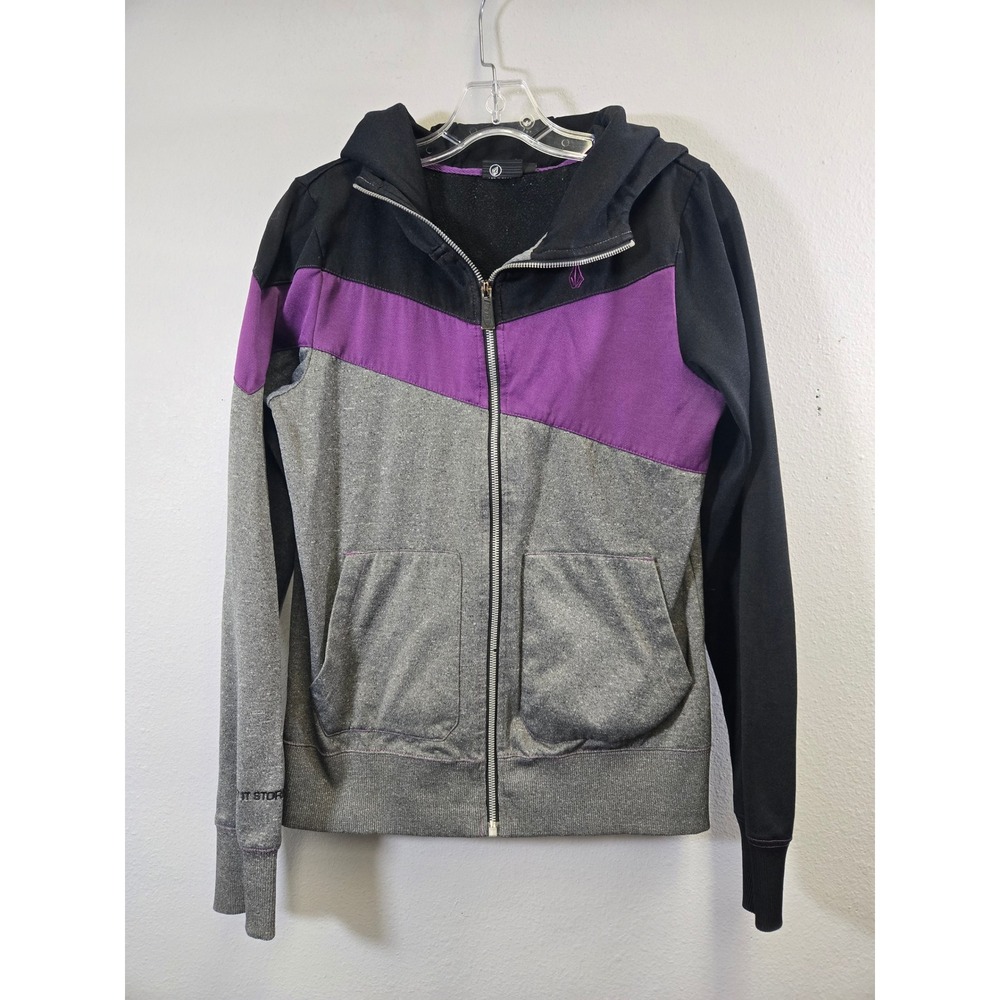 Volcom Colorblock Full Zip Hoodie Let It Storm Black Purple Grey Size L/14